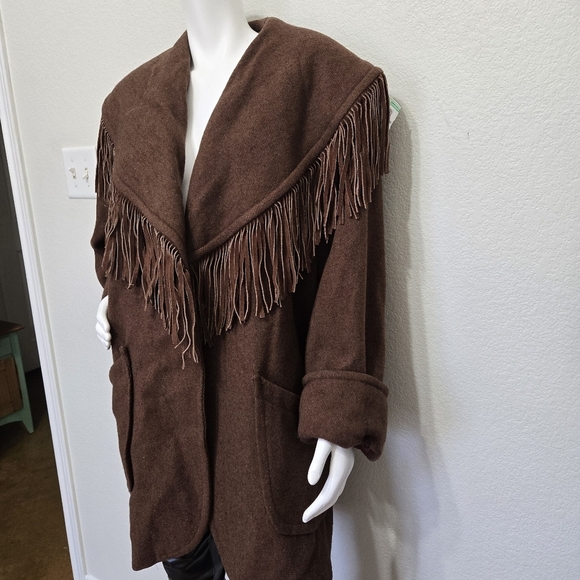 Vintage Donny Brook Brown Wool With Leather Fringe Size L - Picture 14 of 14
